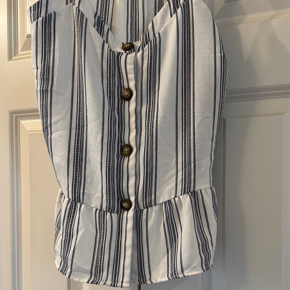 Moa Moa Black and White Striped Ruffle Tank Top - Picture 3 of 5